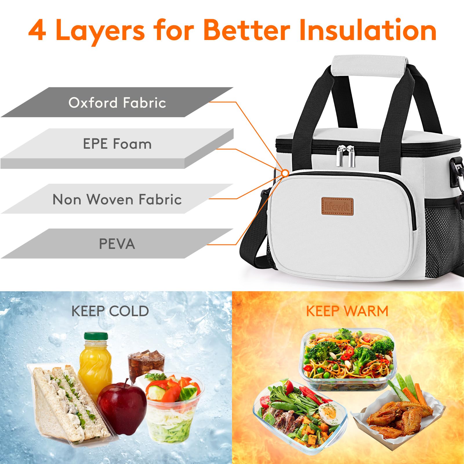Lifewit lunch bag interior shows PEVA lining for safe direct-food packing.