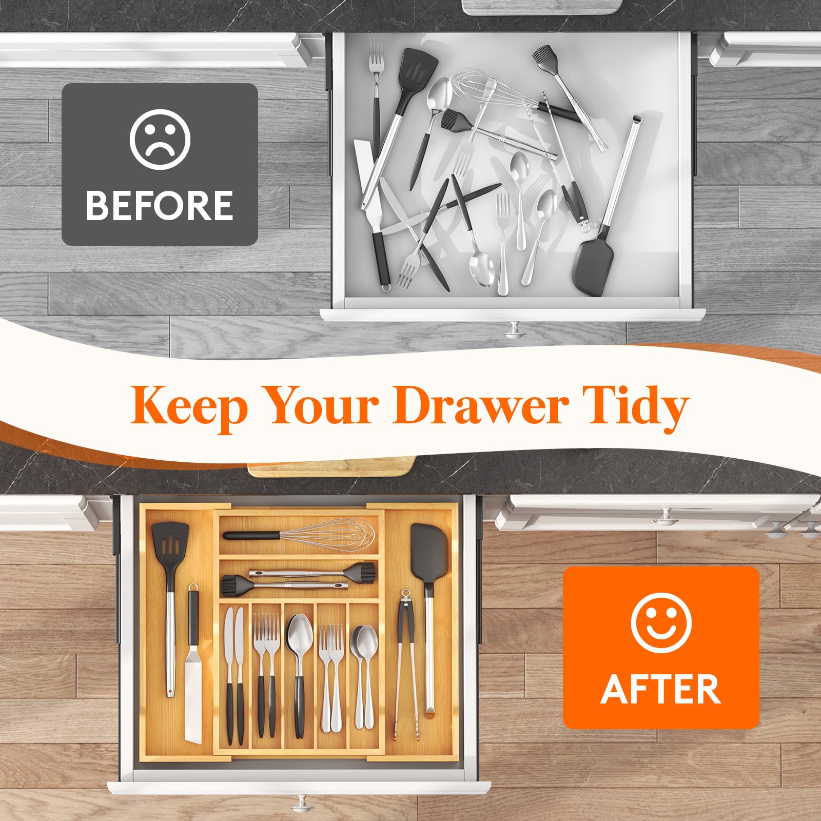 Lifewit adjustable width fits compact to large drawers with ease.