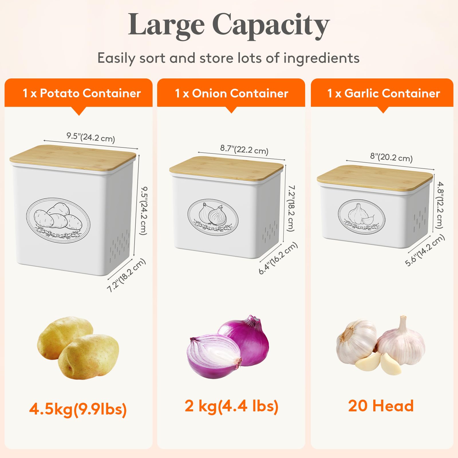 Lifewit onion storage bin, 2 kg capacity, ideal for fresh pantry sorting.