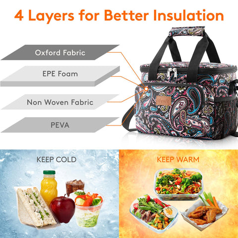 Lifewit Paisley lunch bag open lid for easy packing access