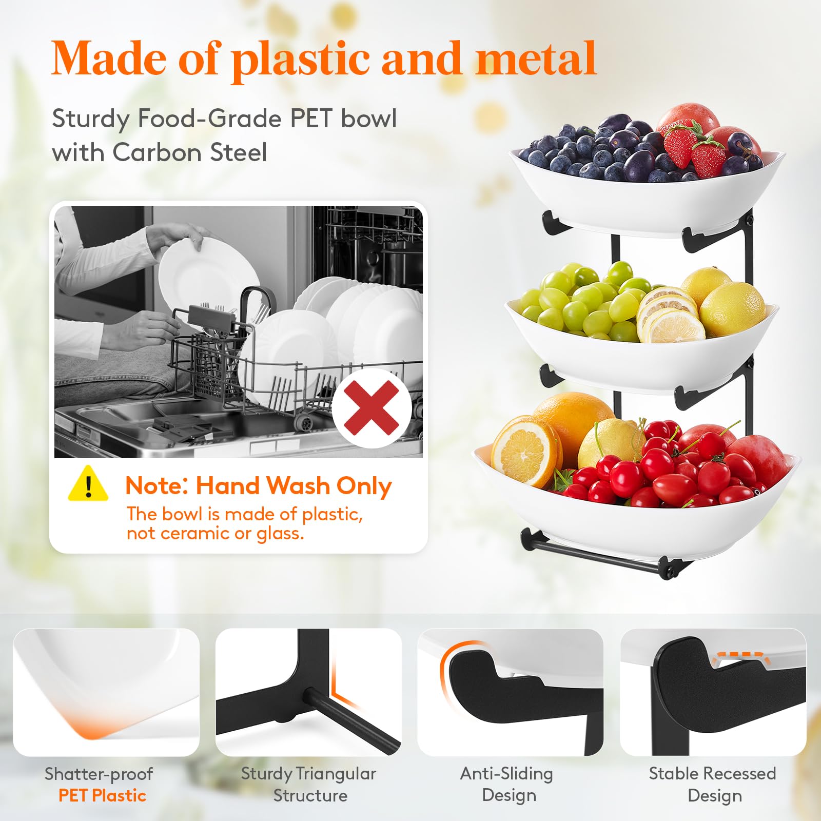 Lifewit recessed bowls design anchors bowls to the stand to prevent slipping.