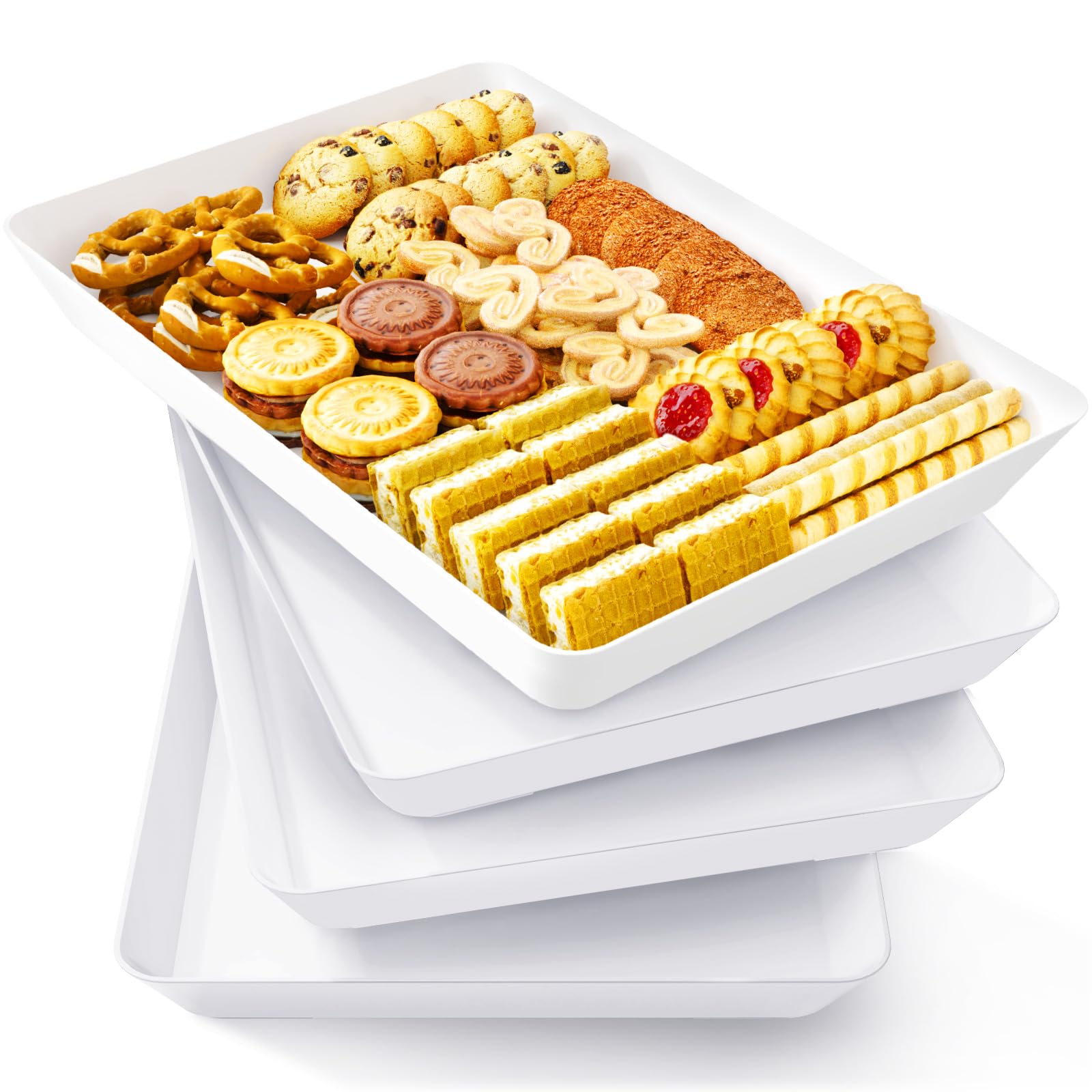 Lifewit rectangle serving tray white 4-pack top view, ideal for stylish buffet presentations.