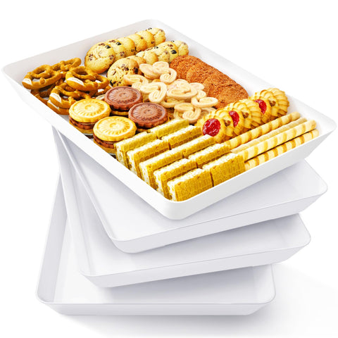 Lifewit rectangle serving tray white 4-pack top view, ideal for stylish buffet presentations.