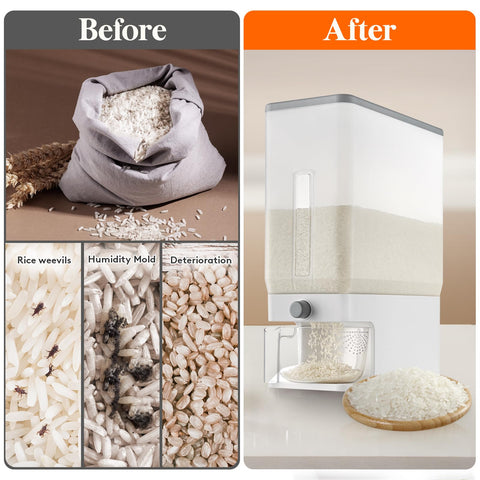Lifewit dispense button provides simple, mess-free rice release.