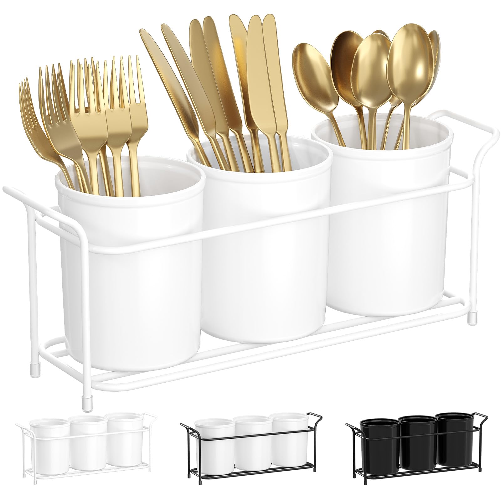 Lifewit silverware caddy with metal rack keeps kitchen utensils organized.