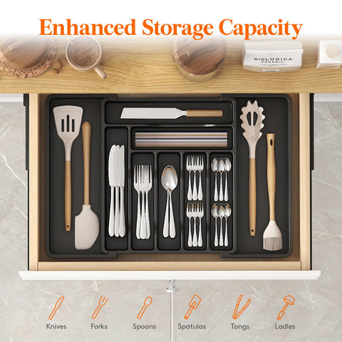 Lifewit silverware drawer folded illustrates compact mode for smaller drawers and quick organization.