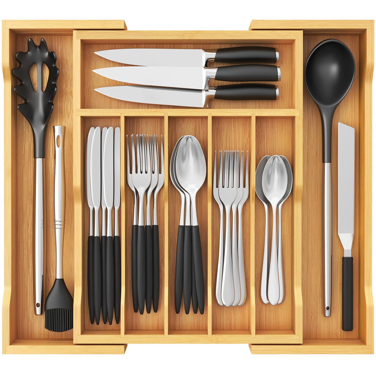 Lifewit silverware drawer organizer with six compartments for neat sorting
