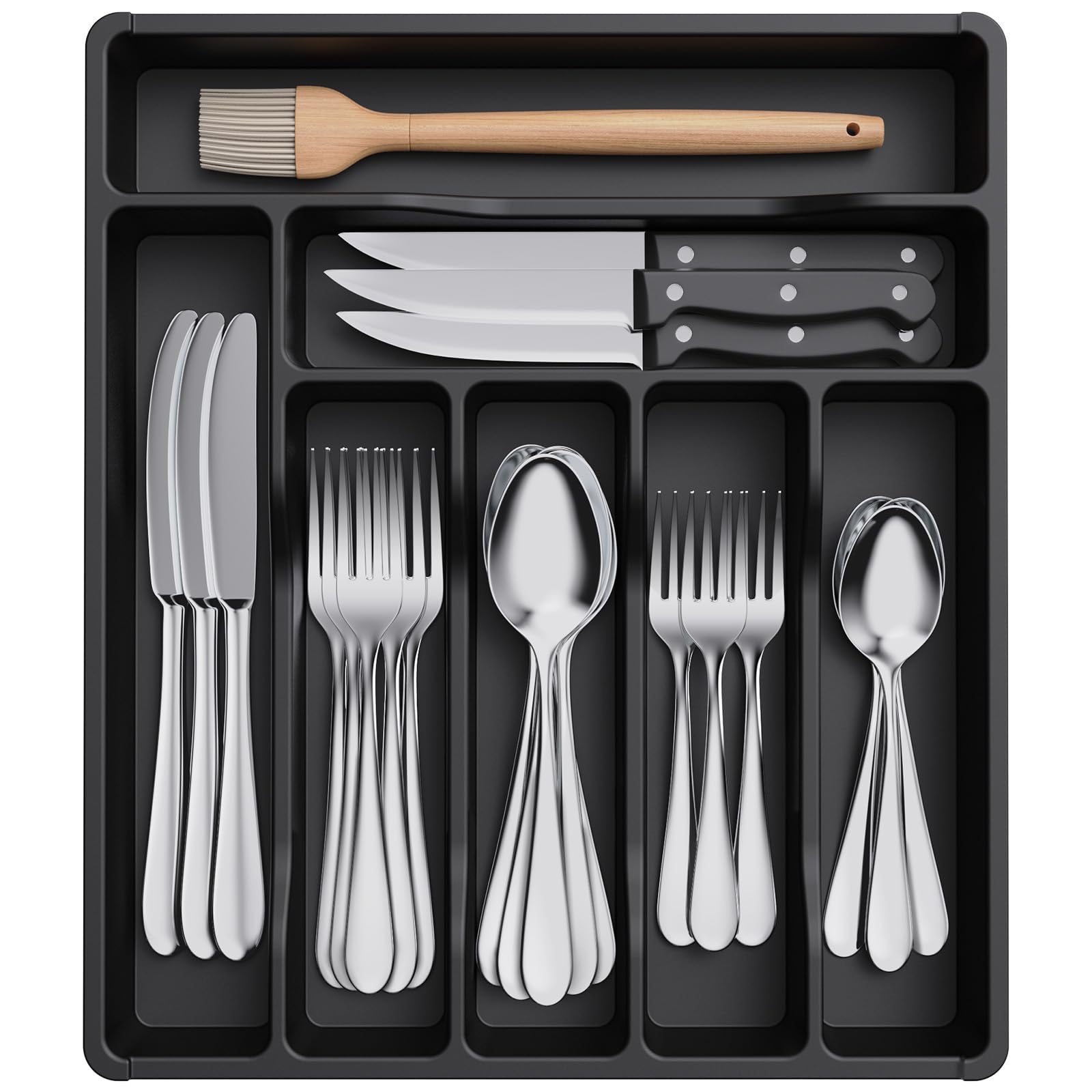 Lifewit silverware drawer organizer with seven compartments for easy access