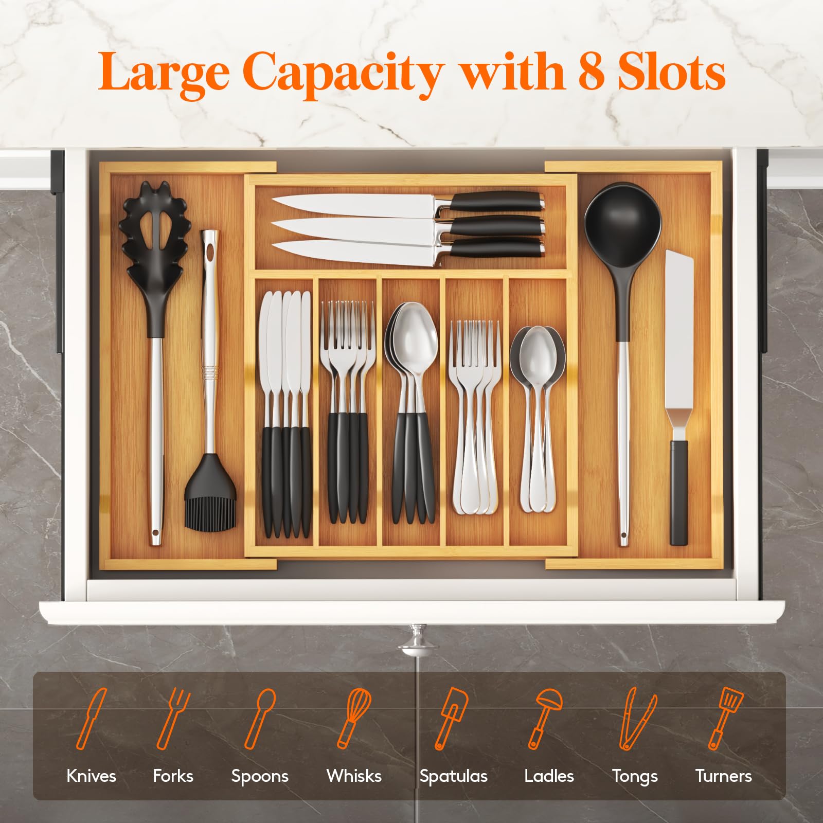 Natural bamboo surface adds warmth to the Lifewit organizer