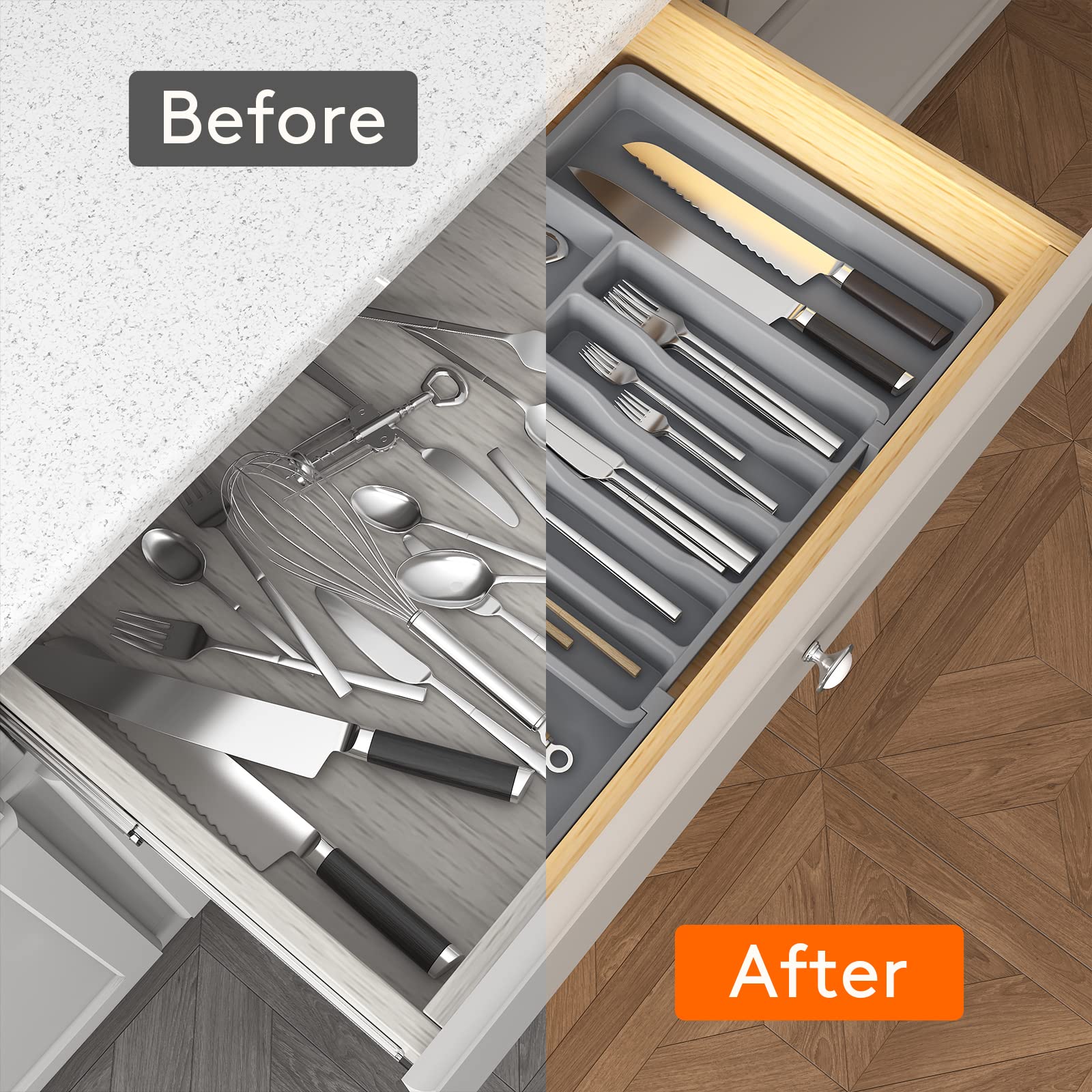 Lifewit BPA-free PP tray ensures safe storage for daily utensils.