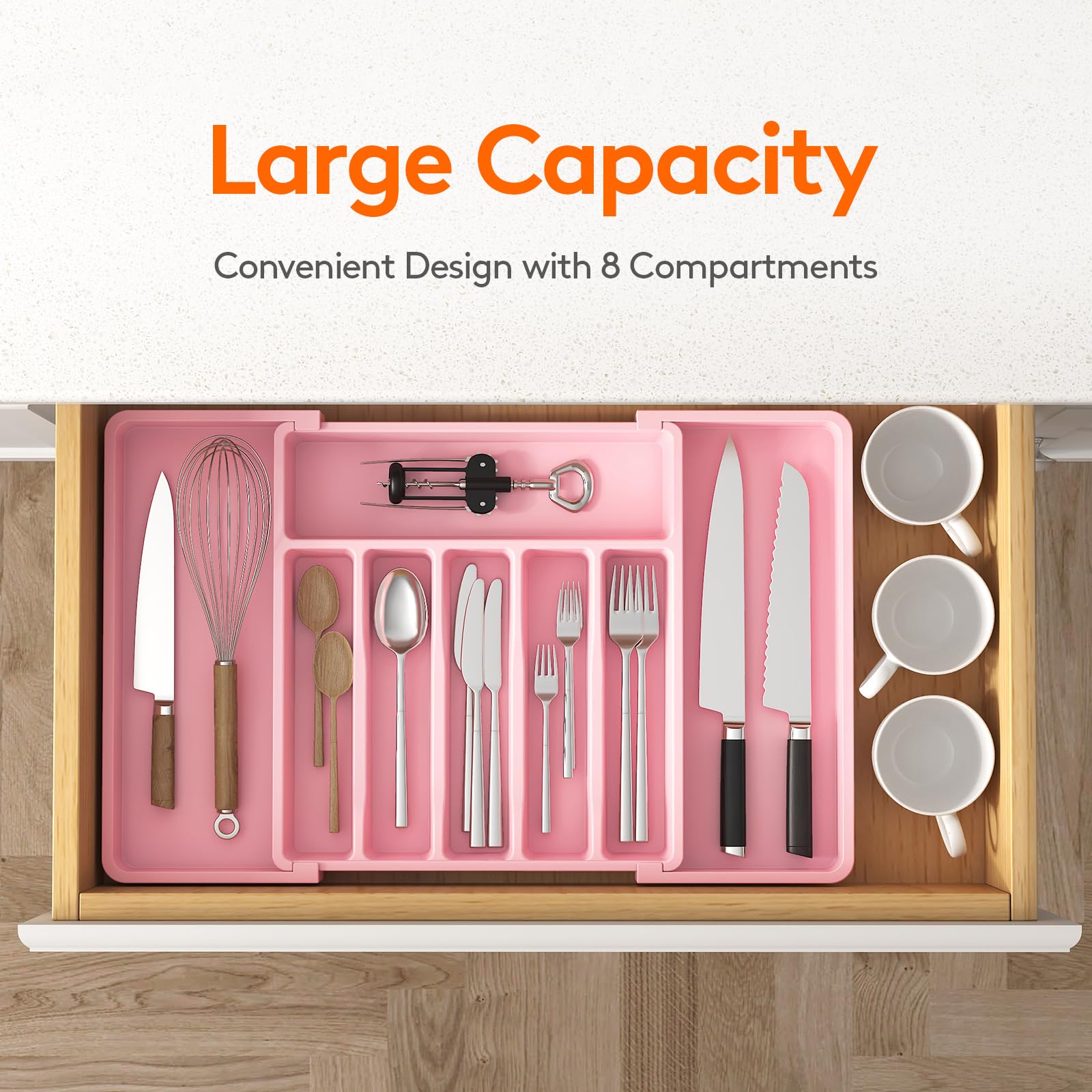 Lifewit organizer with multiple compartments for spoons forks knives