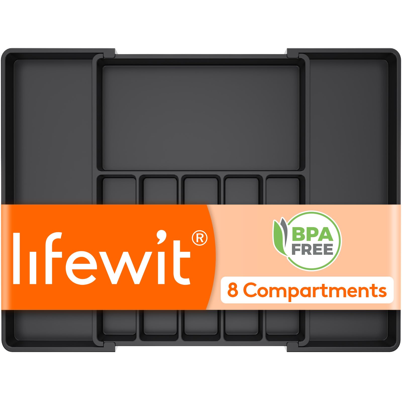 Lifewit silverware drawer organizer expanded to full width for easy access