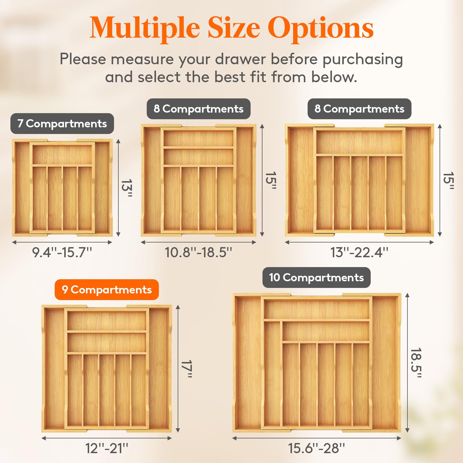 Lifewit organizer with expandable sides demonstrates flexible fitting for different drawer sizes.