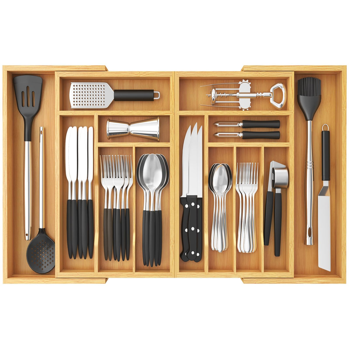Lifewit expandable bamboo silverware organizer expands to fit wide drawers for easy access