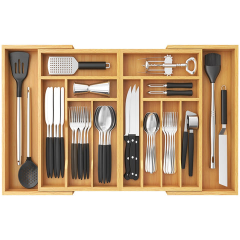 Lifewit expandable bamboo silverware organizer expands to fit wide drawers for easy access