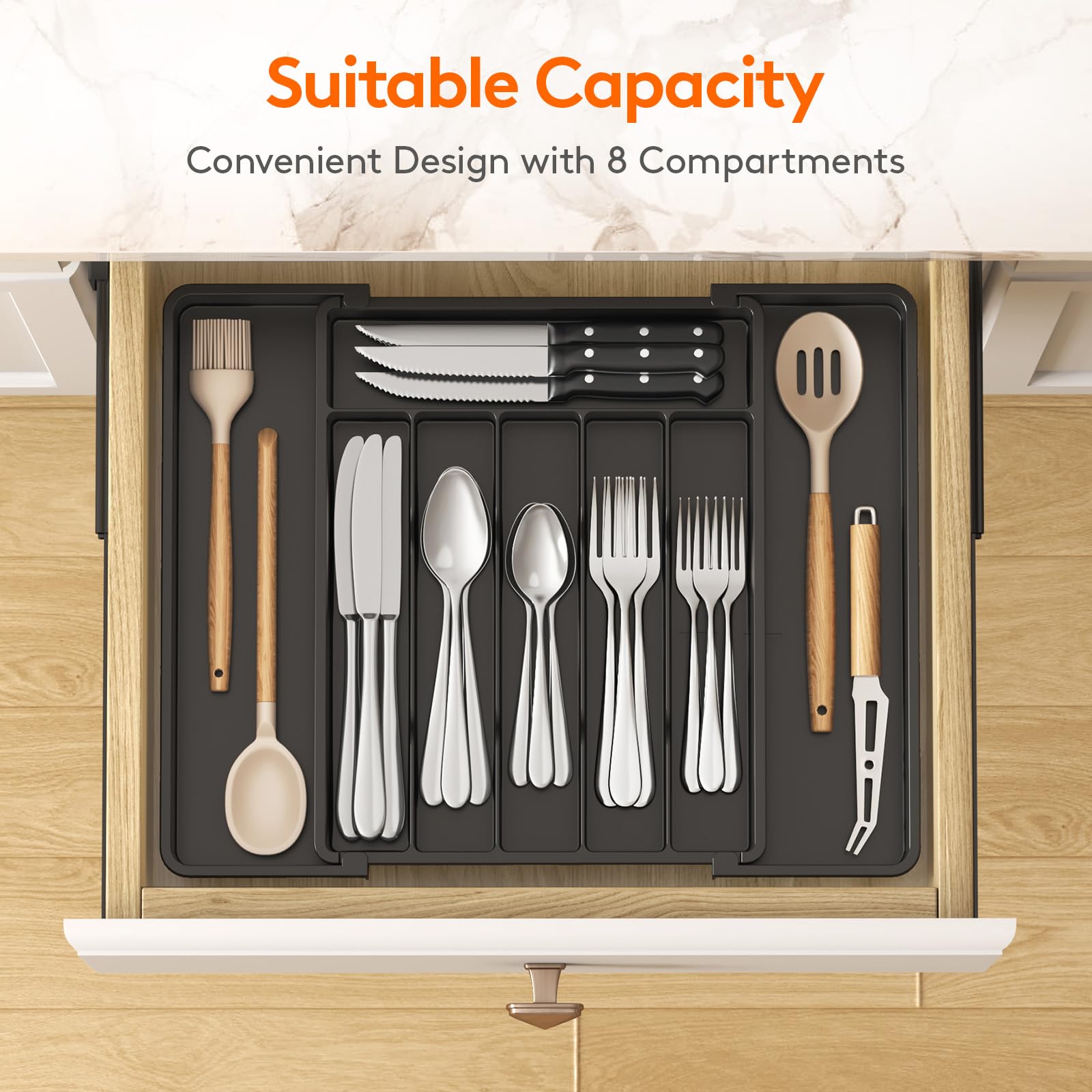 Lifewit silverware drawer organizer folded for compact drawers