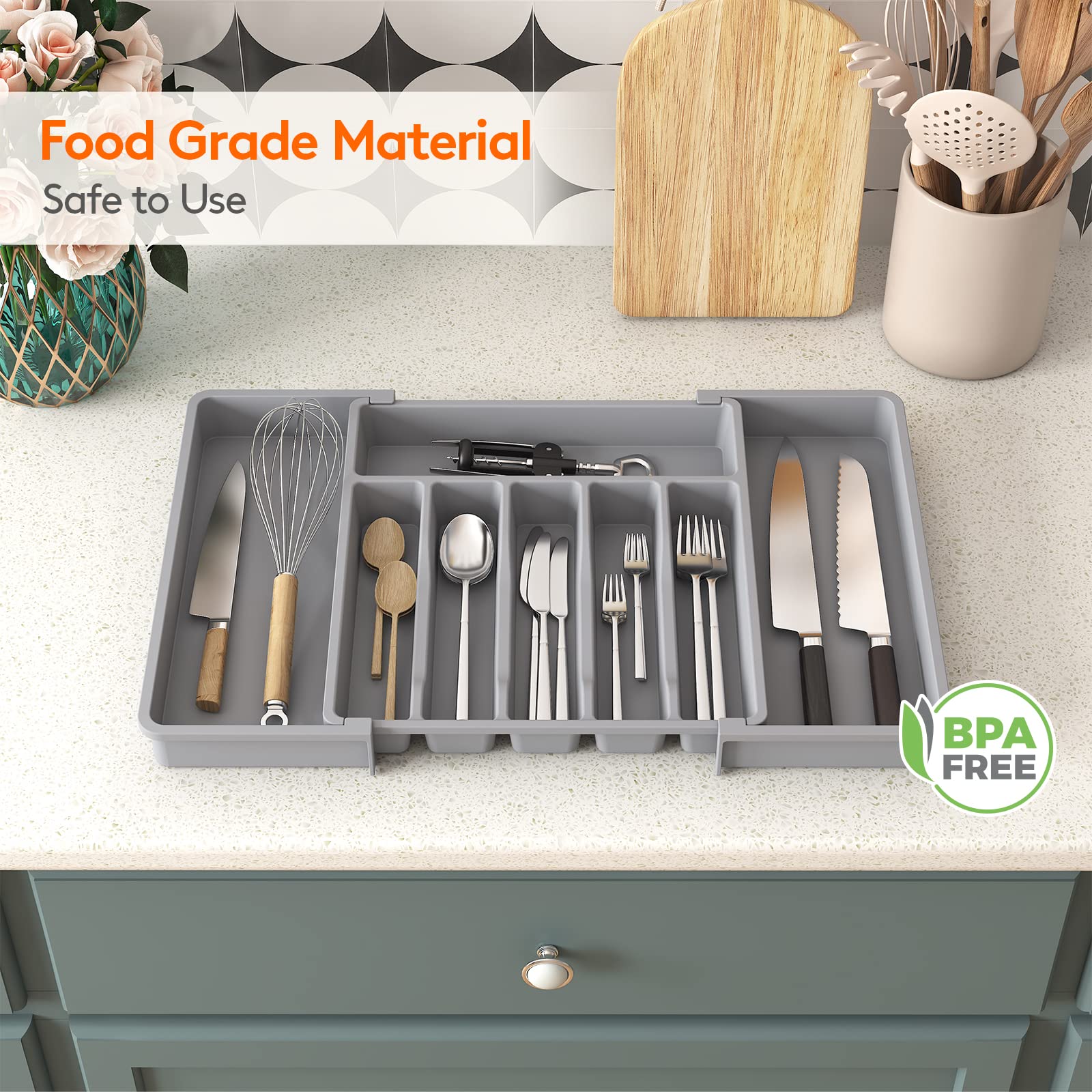 Lifewit groove design enables easy access and smooth sliding of utensils.