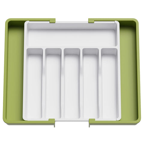 Lifewit silverware drawer organizer left panel expanded for extra storage.