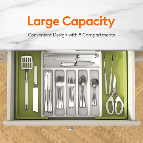 Lifewit silverware drawer organizer right panel expanded for extra storage.