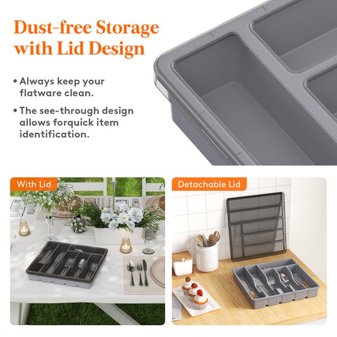 Lifewit 6-compartment tray sorts spoons, forks, knives for easy access.