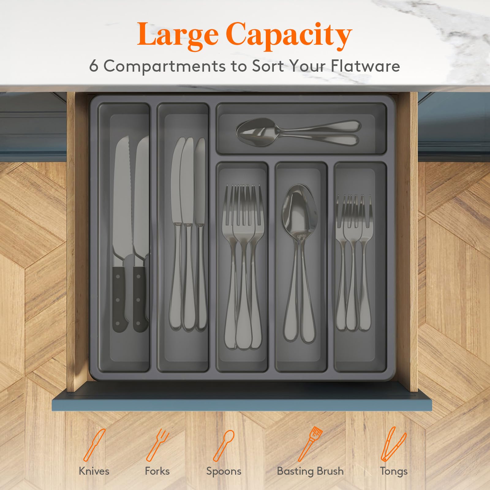 Lifewit organizer fits most drawers with a compact 32 x 30 x 5.4 cm footprint.