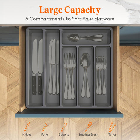 Lifewit organizer fits most drawers with a compact 32 x 30 x 5.4 cm footprint.