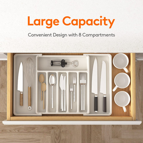 Lifewit expandable organizer extended to fit a wider drawer for more storage.