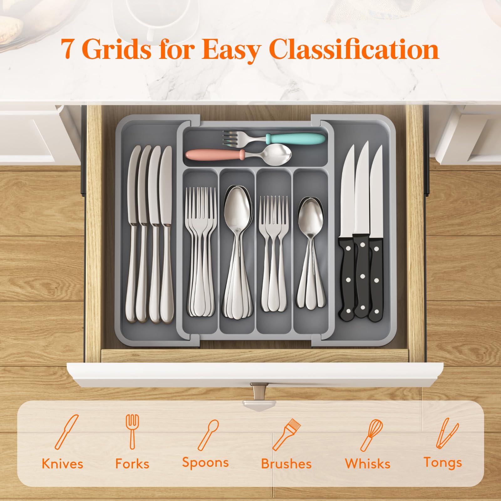 Lifewit silverware tray compartments neatly separate utensils