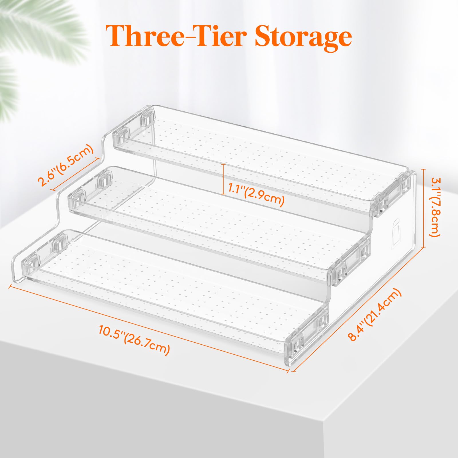 Lifewit 3-tier front view shows step design for compact cabinet use.