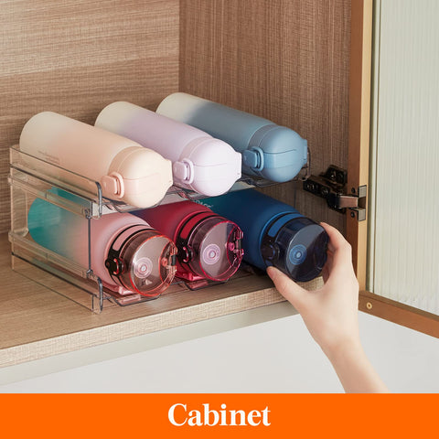 Lifewit stackable bottle organizer holds 32 oz bottles, versatile pantry storage.