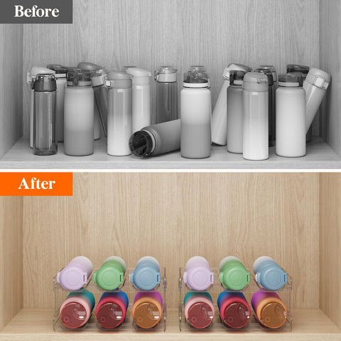 Lifewit stackable bottle organizer patented design stabilizes bottles during access.