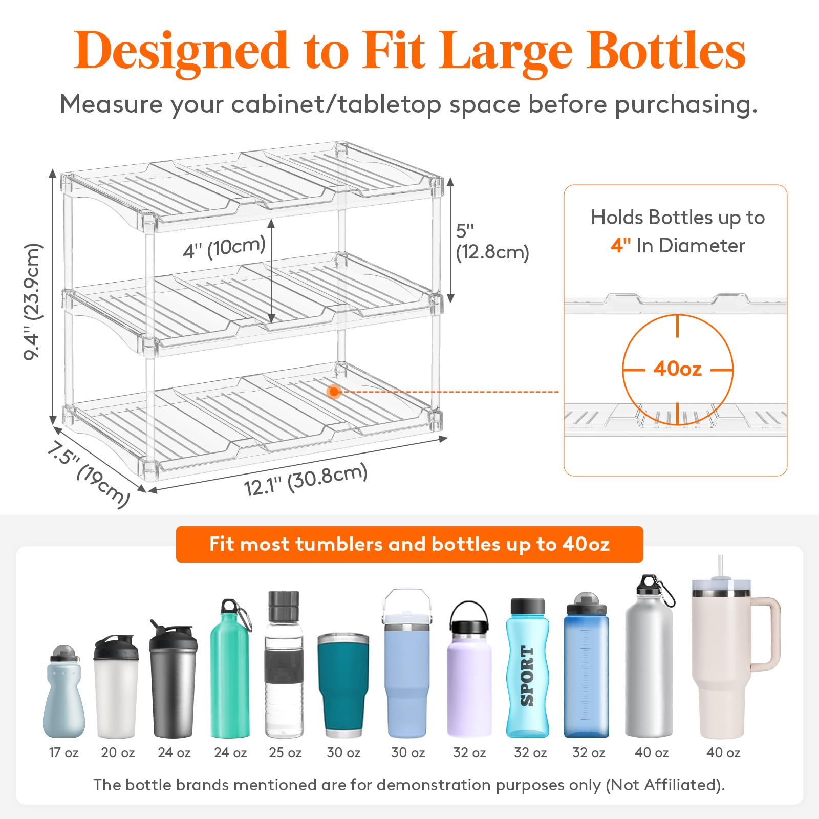 Lifewit bottle storage organizer side view demonstrates compact footprint for small kitchens and RVs.