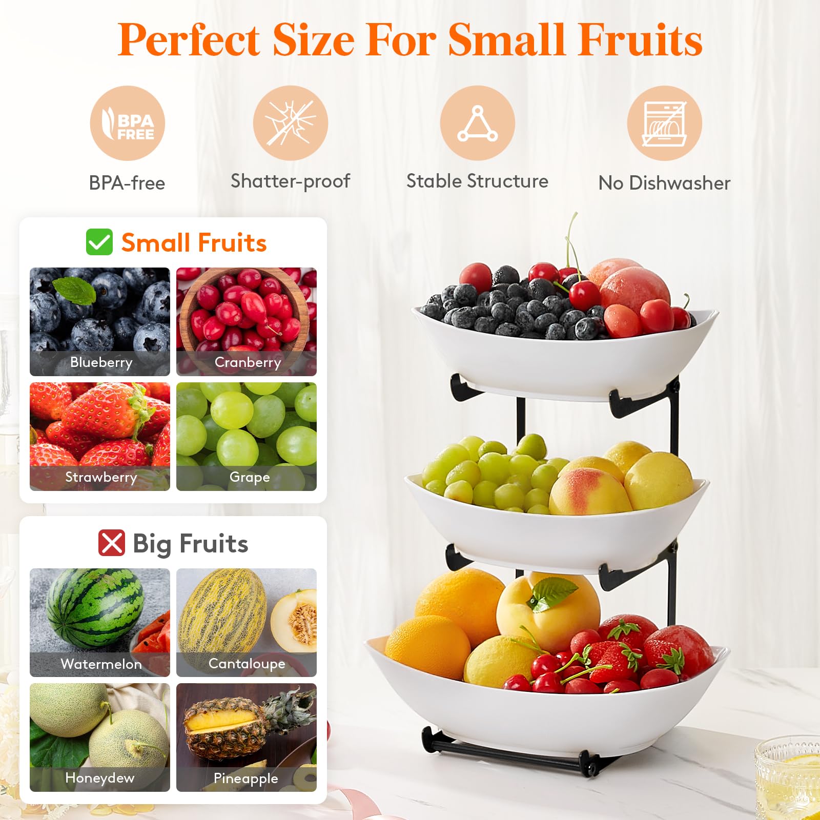 Lifewit sturdy metal stand provides stable support for fresh produce.