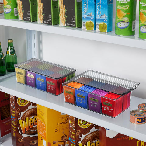 Lifewit tea bag organizer fits countertops and cabinets for flexible placement.