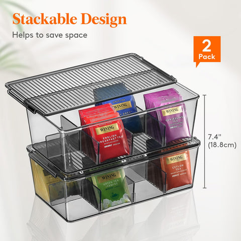 Lifewit tea bag organizer lid lifts on both sides for easy access.