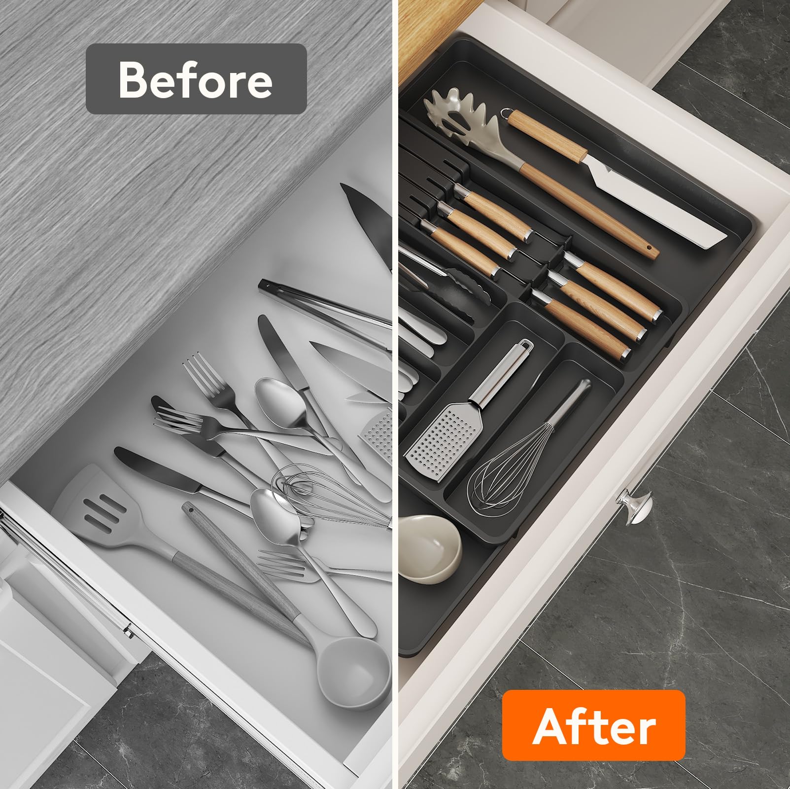Lifewit three-piece convertible tray adapts to three drawer sizes.