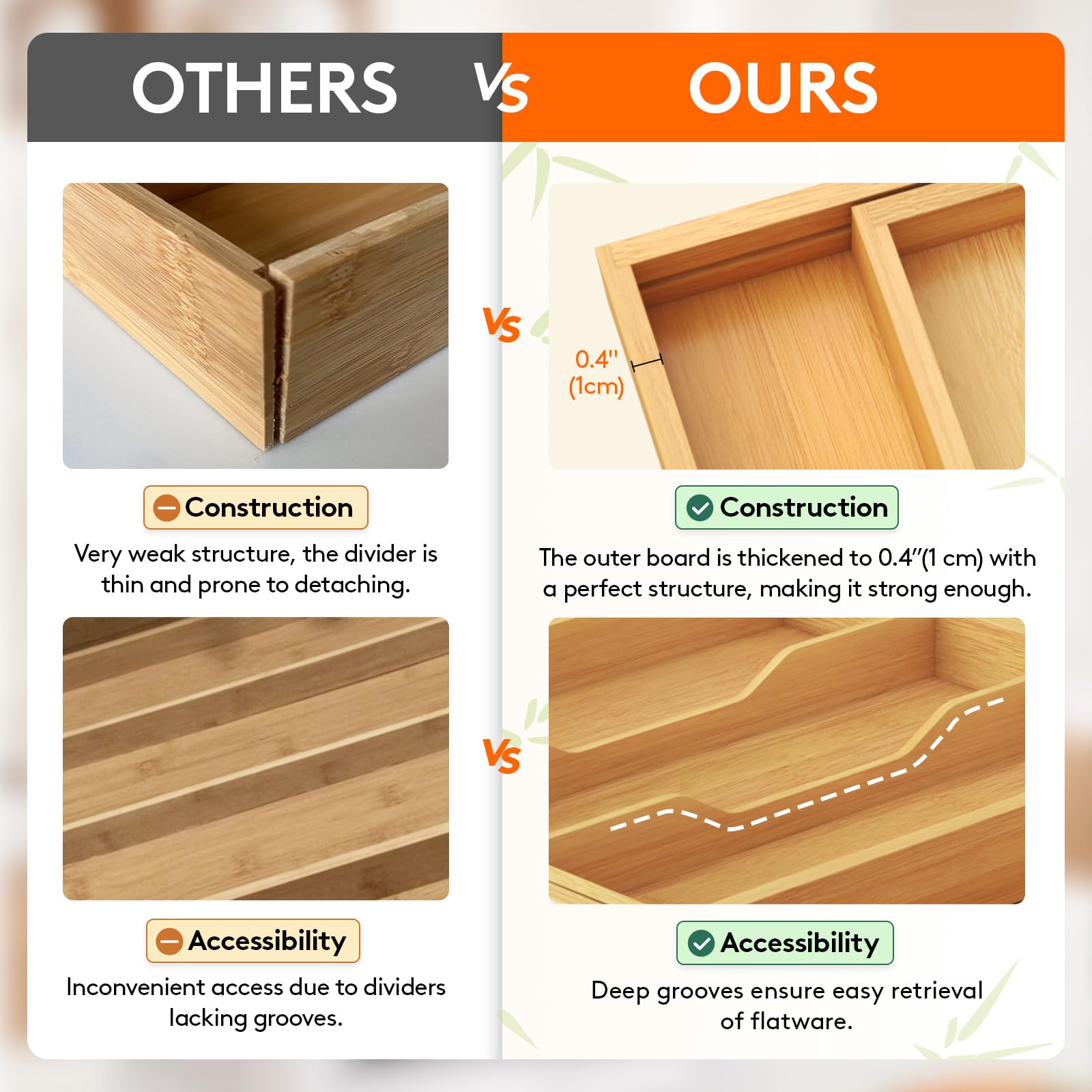 Lifewit bamboo tray features smooth surface that cleans easily.