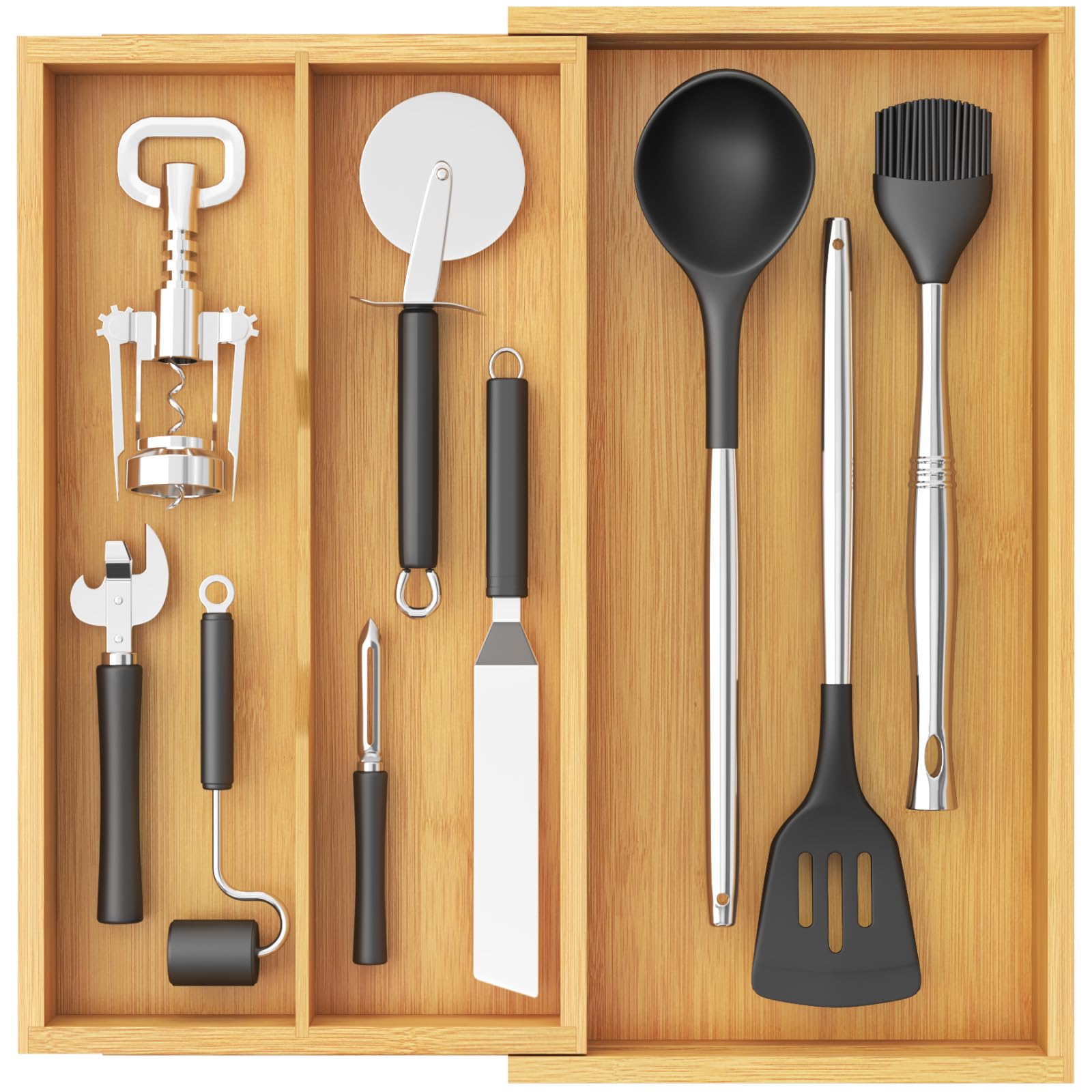 Lifewit utensil drawer organizer in expandable design with two to three compartments.