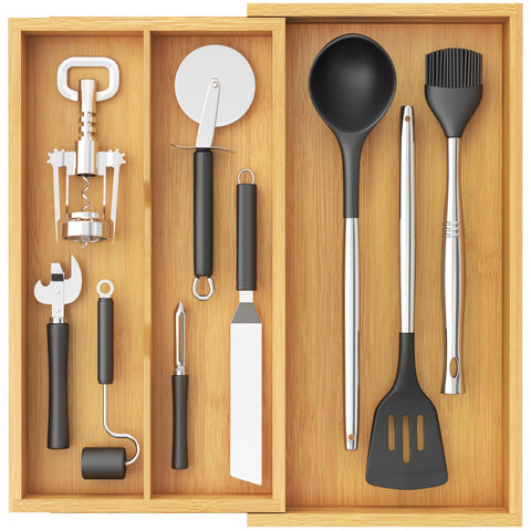 Lifewit utensil drawer organizer in expandable design with two to three compartments.