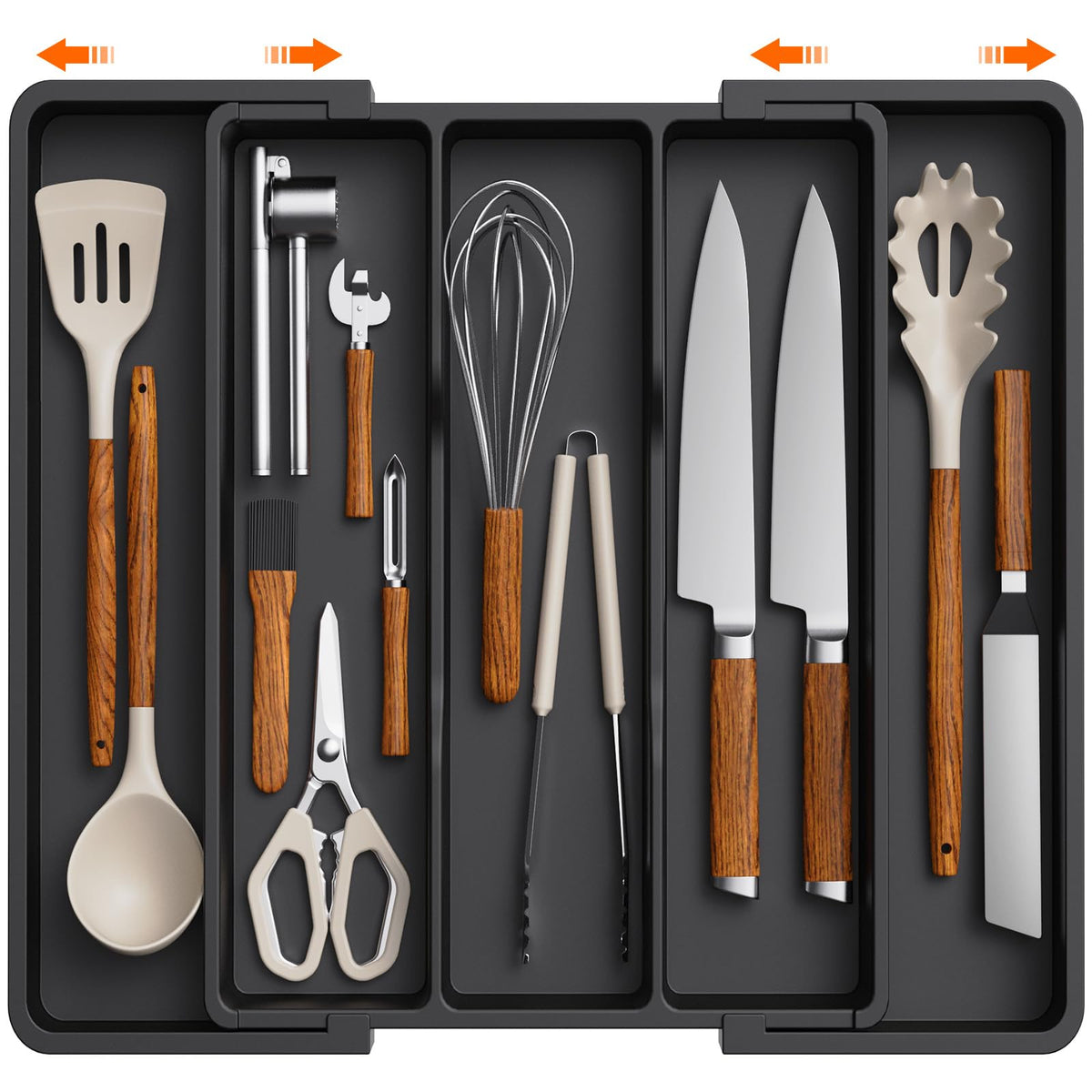 Lifewit Utensil Organizer in-drawer setup keeps spatulas neatly separated