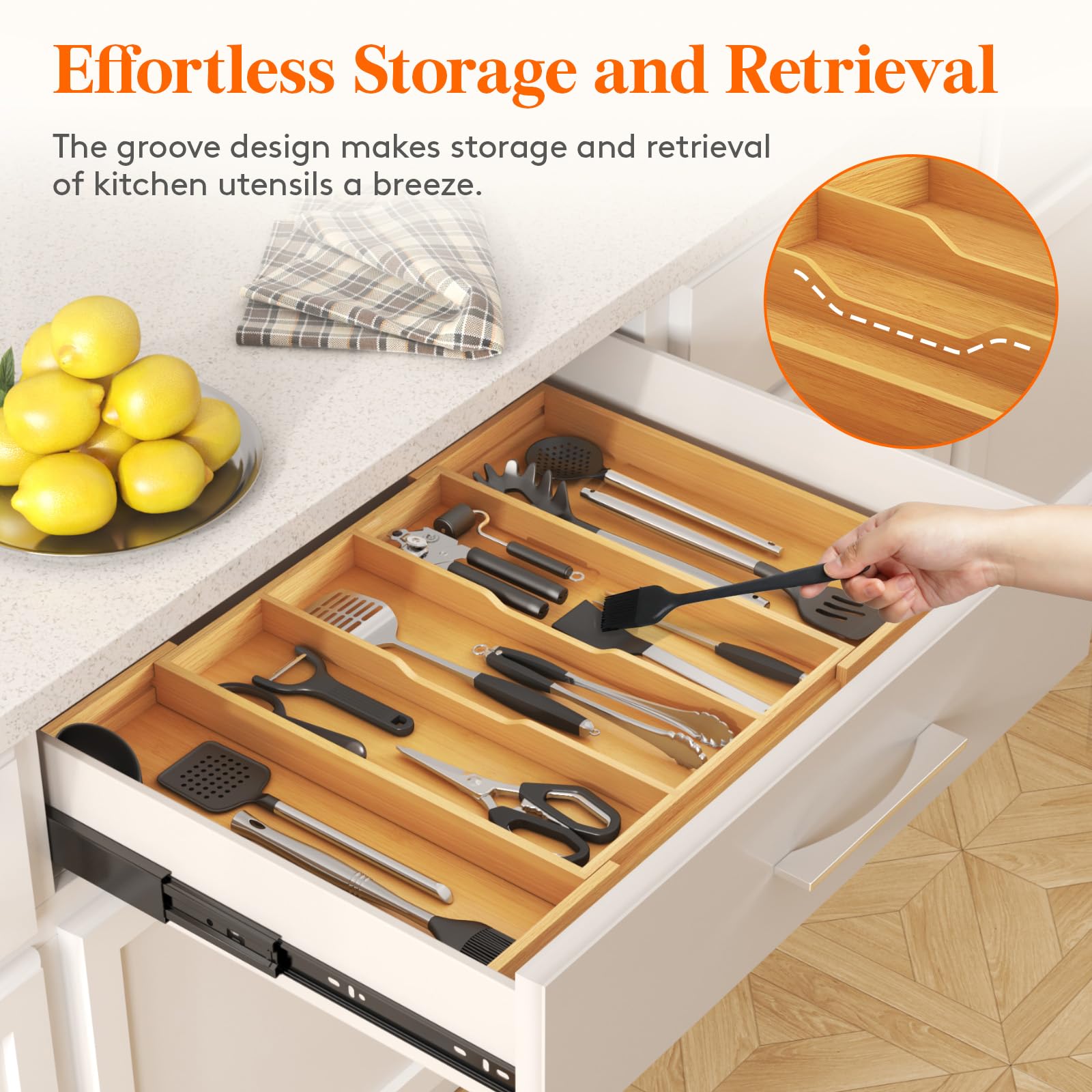 Lifewit versatile organizer stores spatulas, knives, tongs, and more.