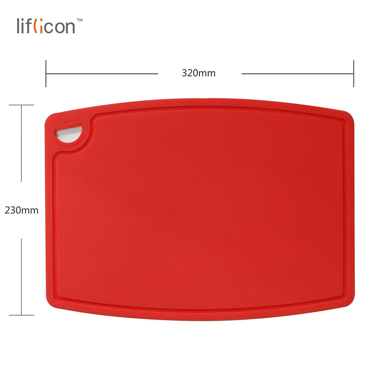 Liflicon cutting board with easy grip handle for secure prep.