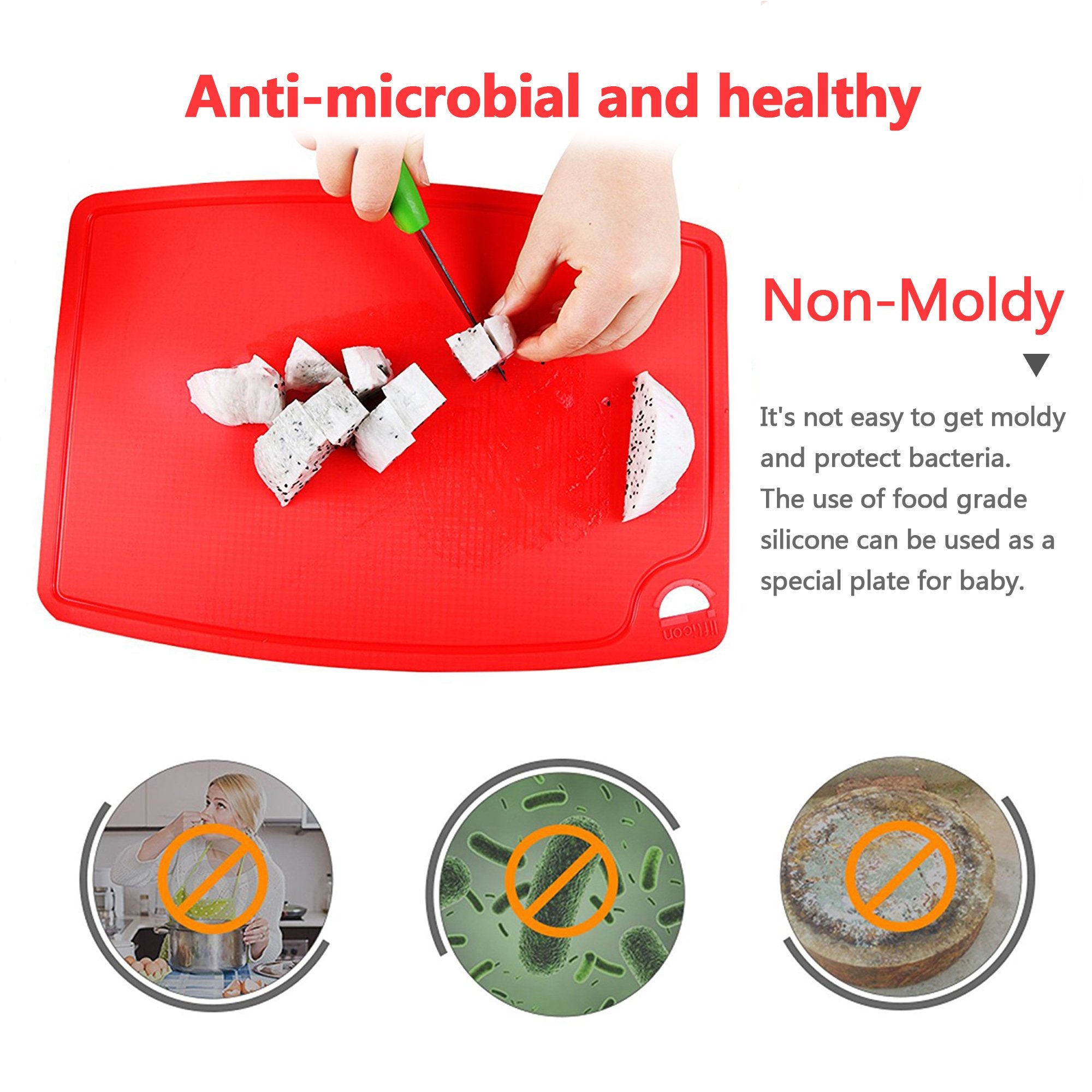 Liflicon board resists knife marks, keeping surfaces smooth during slicing.