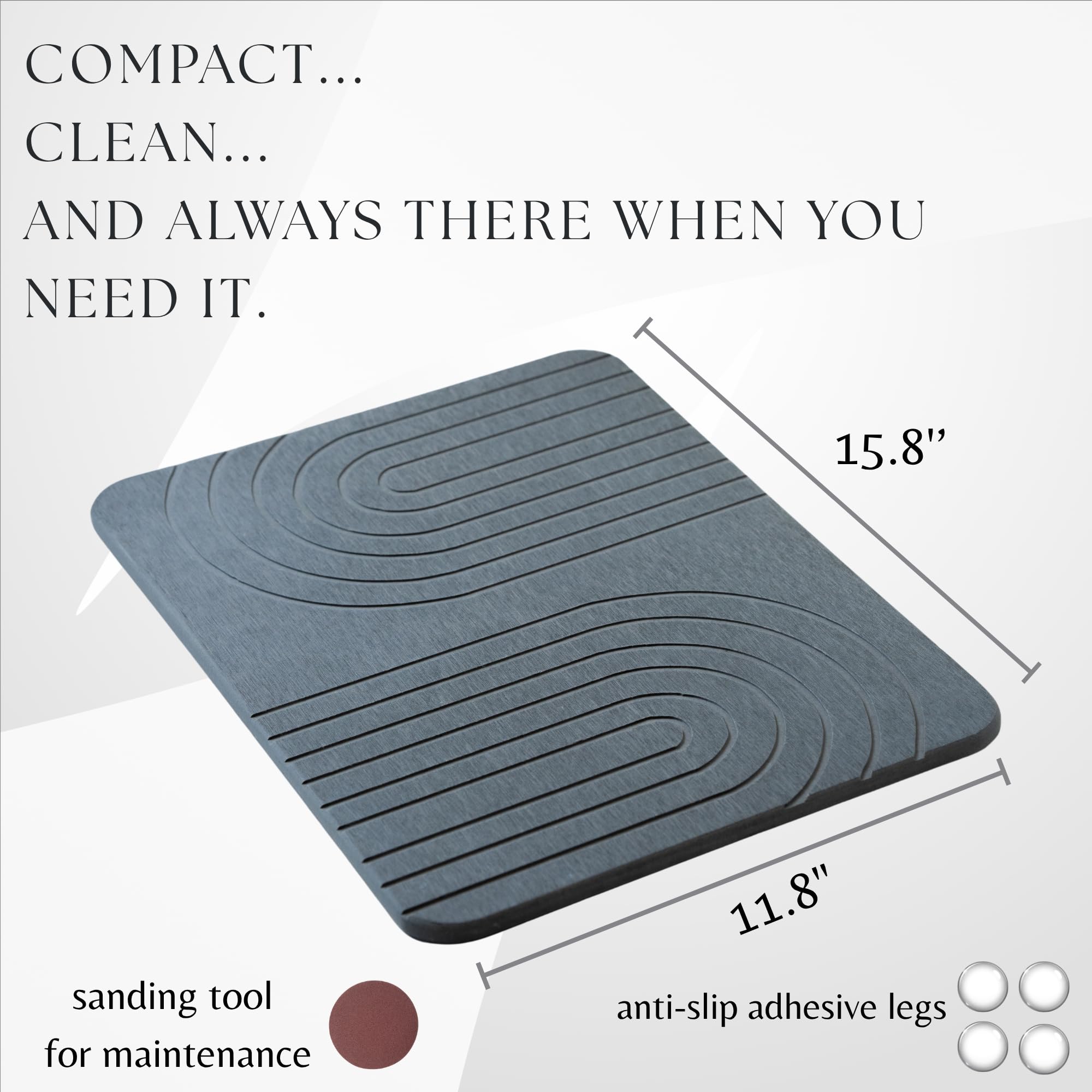 LIFSEZY compact stone drying mat fits small counters beside the sink.