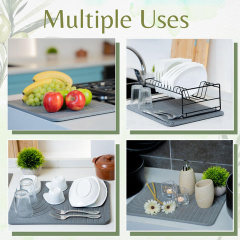 LIFSEZY fast-drying dish mat dries dishes rapidly after washing.