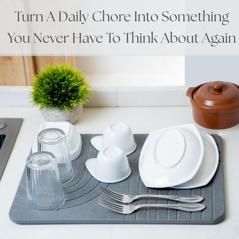 LIFSEZY stone dish drying mat with non-slip surface holds dishes in place.