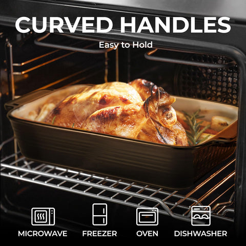LIFVER oven-safe lasagna pan ready for baking at high temperatures.
