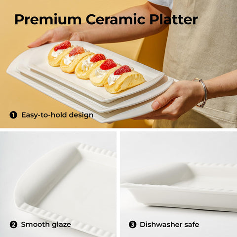 LIFVER porcelain rectangle dish with embossed edge for tidy, spill-safe serving.