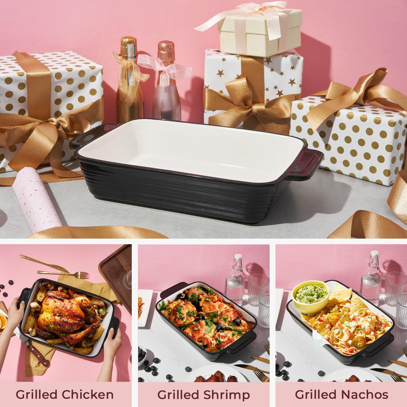 LIFVER rectangular bakeware with dual handles for safe, easy transport.
