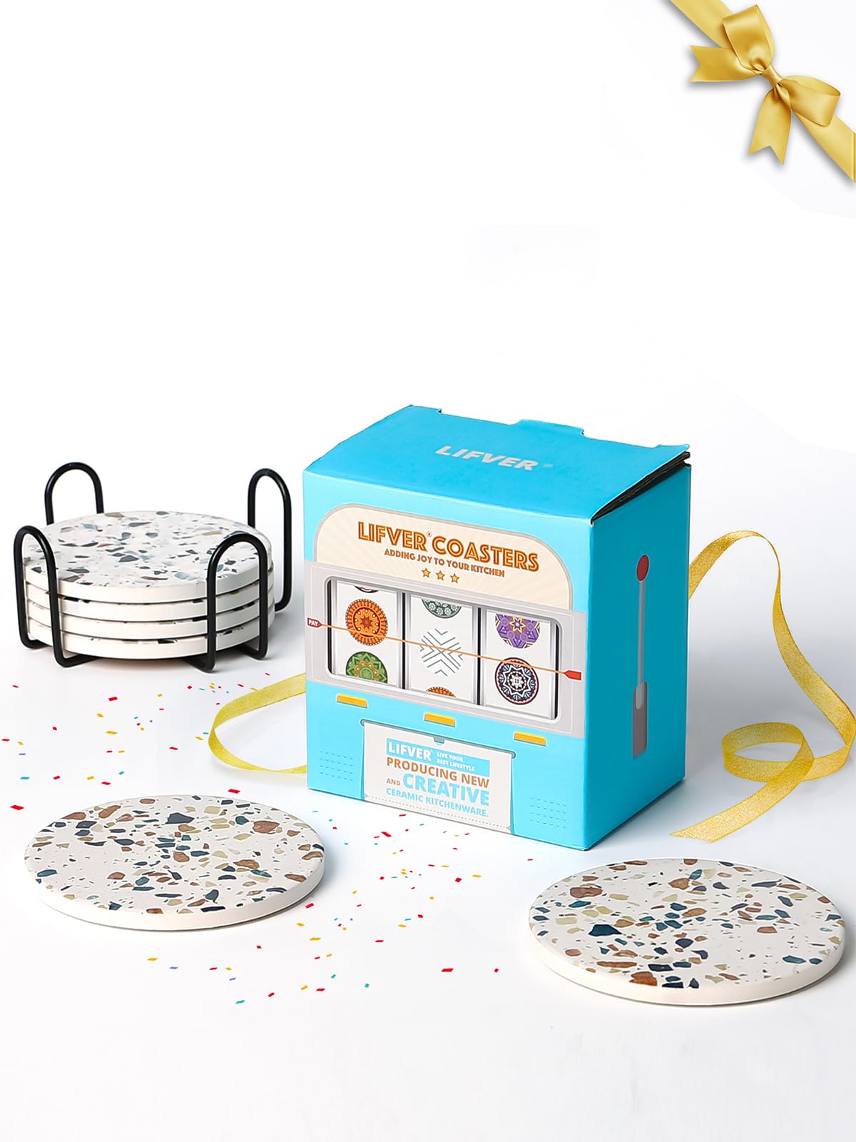 LIFVER white elephant gift-ready coaster set for adults.